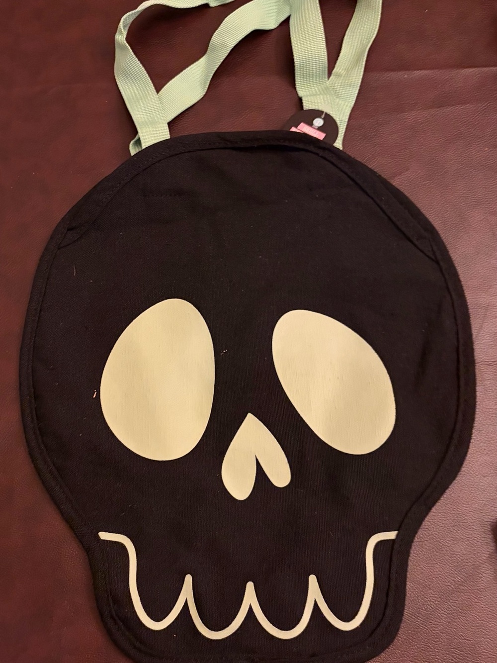 6 for $10 Kids Black Skull Tote Bag with Mint Handles/ trick or treat tote.